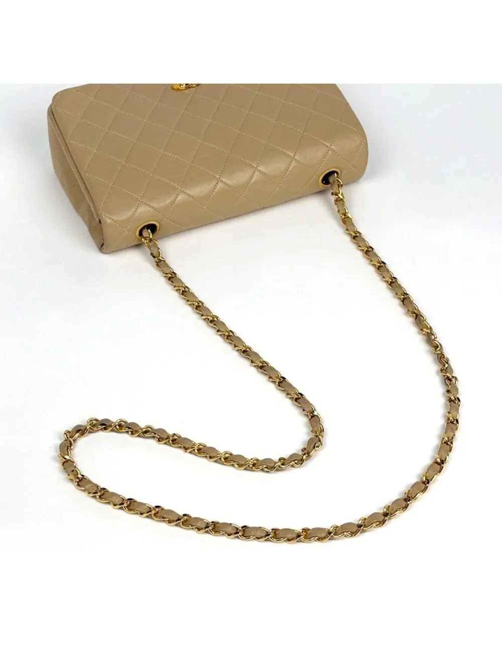 Chanel Quilted Shoulder Bag CC Logo Single Flap Leather Beige